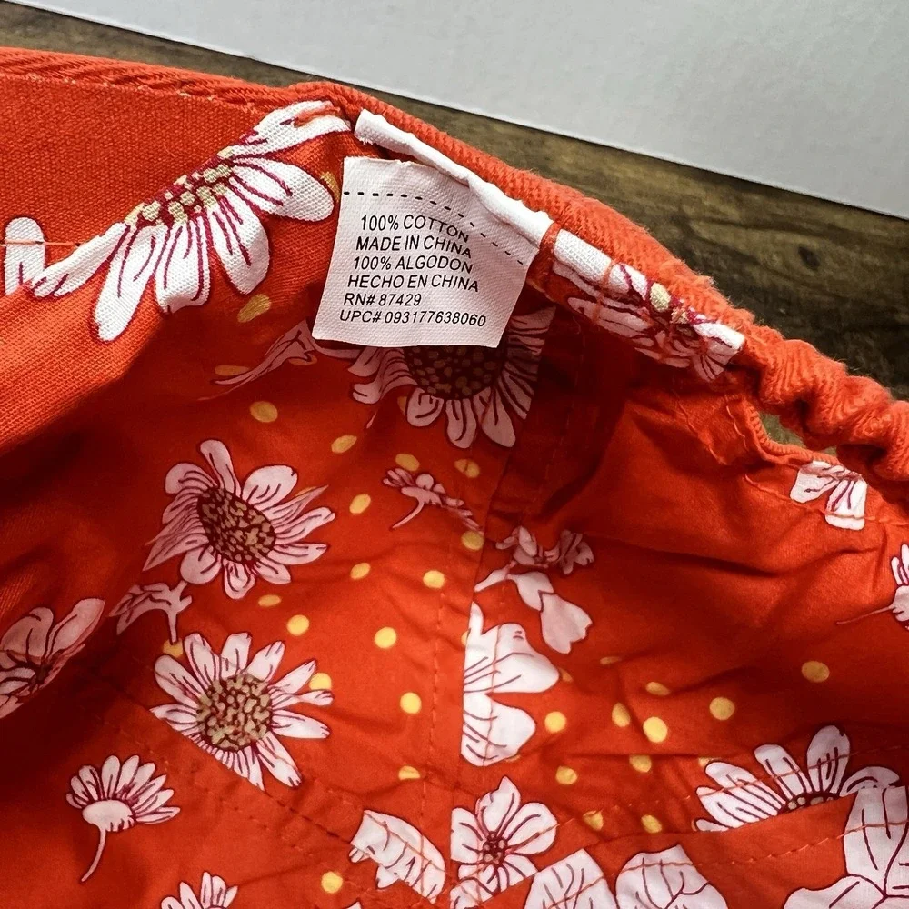 Bright Orange‎ Wide Brim Sun Hat Flowers Lined Retro Summer Beach Boating